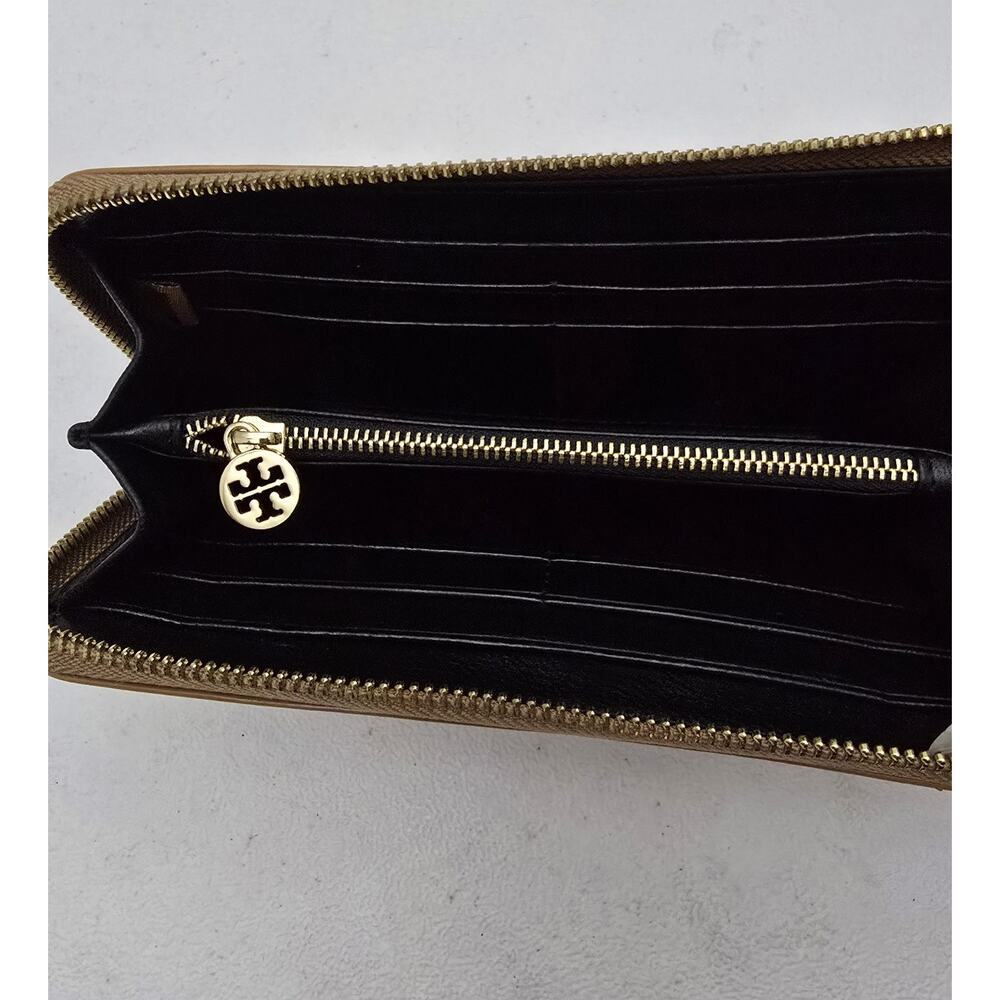 Tory Burch Patent Leather Zip Around Continental Wallet Caramel - Picture 9 of 11
